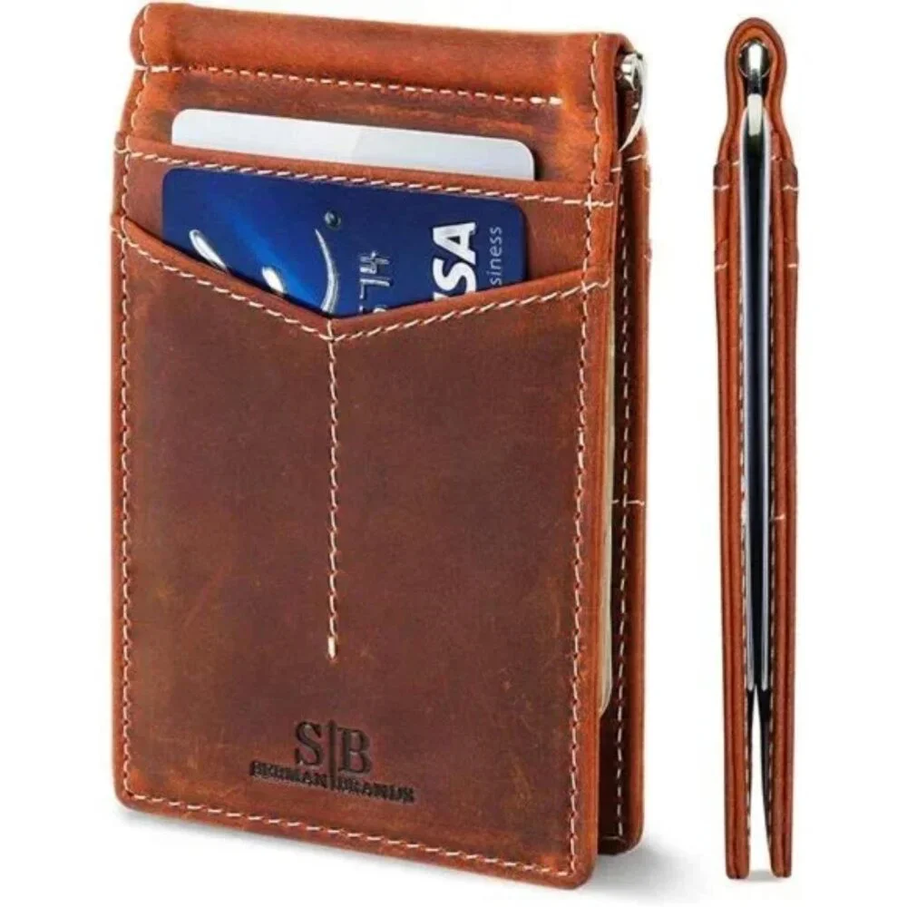 RFID Blocking Wallet Slim Bifold - Leather Minimalist Front Pocket Wallet, Men - Picture 1 of 6